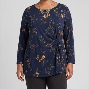 😍SHOW SPECIAL - CLASSIC EDITIONS Navy blue floral long sleeve top side twist XXL